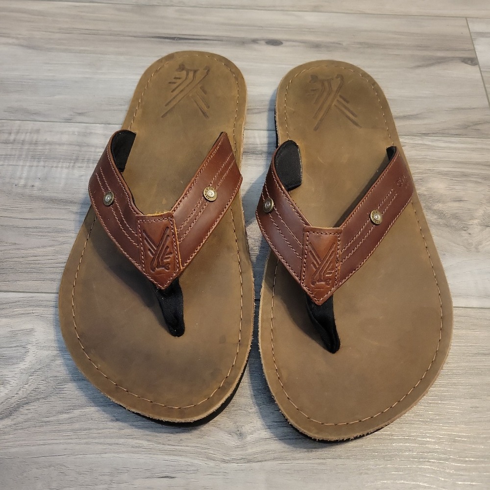 Combat Flip Flops Brown Cow Leather Mens 12 Mens Rugged  Contoured Midsole